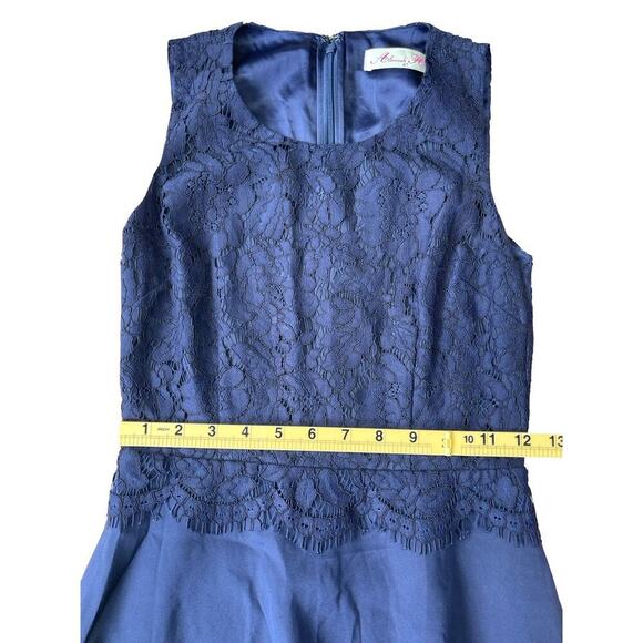 Alannah Hill Navy Blue Lace Silk Fit & Flare Dress Cocktail Wedding - Size 6 - Picture 9 of 14